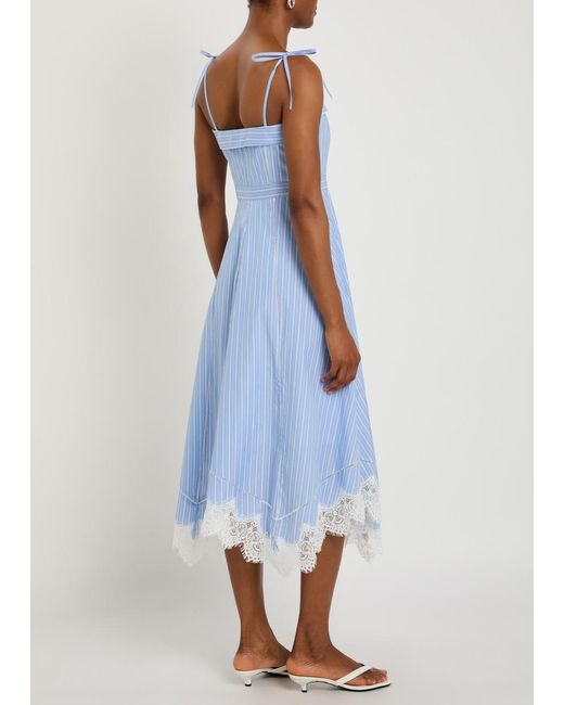 Jonathan Simkhai Blue Avaleigh Striped Lace-Trim Cotton Midi Dress