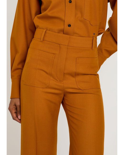 Victoria Beckham Brown Alina Flared-Leg Twill Trousers