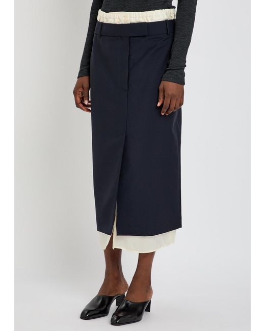 Rohe Blue Layered Wool Midi Skirt