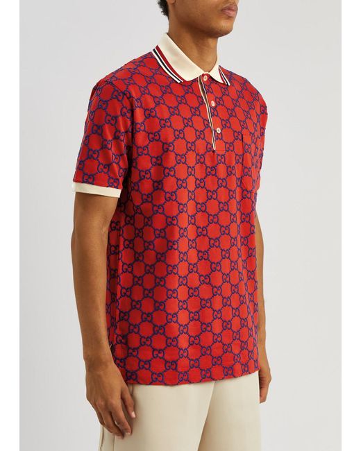 Gucci Red Cotton Piquet Polo With GG for men