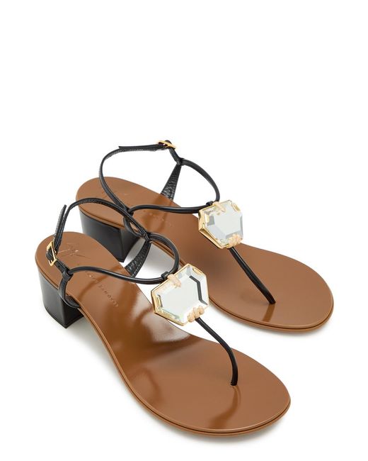 Giuseppe Zanotti Brown Rock 40 Crystal-Embellished Leather Sandals