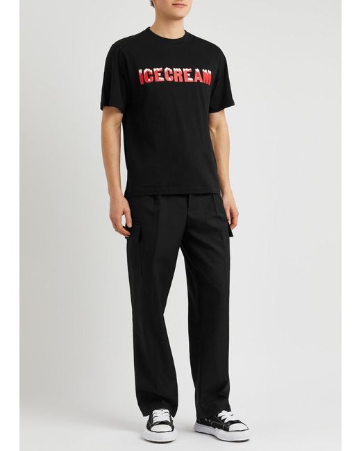 ICECREAM Black Drippy Logo-print Cotton T-shirt for men