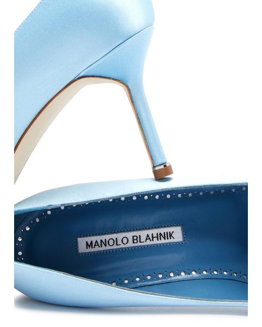 Manolo Blahnik Blue Hangisi 70 Embellished Satin Pumps