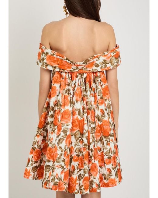 Chloé Orange Floral-Print Cotton Mini Dress