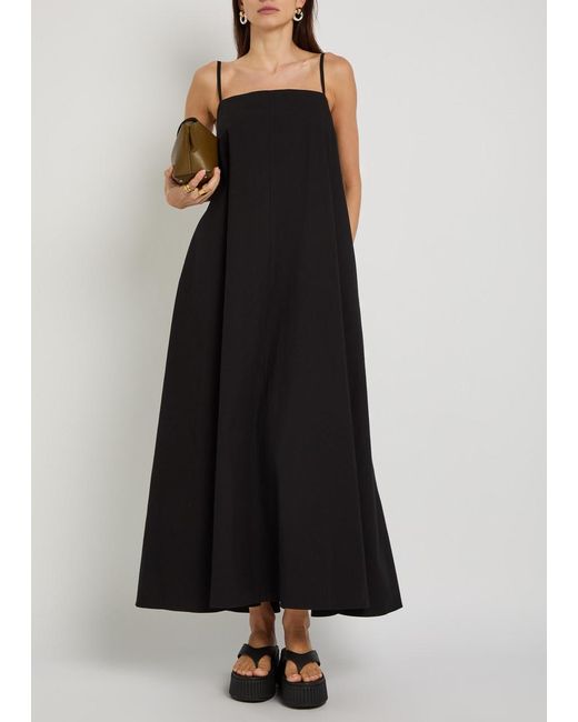 Studio Nicholson Black Gathered Cotton Midi Dress