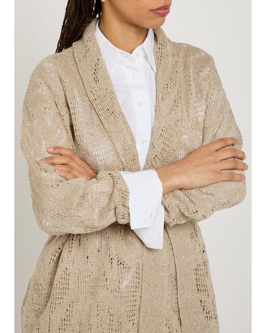 Brunello Cucinelli Natural Embellished Linen-Blend Cardigan