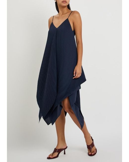 J.W. Anderson Blue Pleated Asymmetric Chiffon Midi Dress