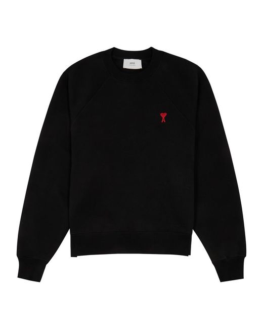 AMI Black Logo-embroidered Stretch-cotton Sweatshirt for men