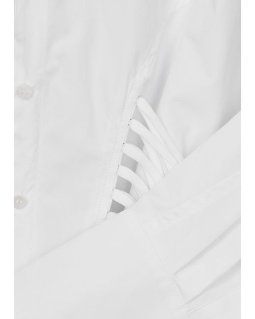 Mugler White Lace-up Corset Cotton-poplin Shirt