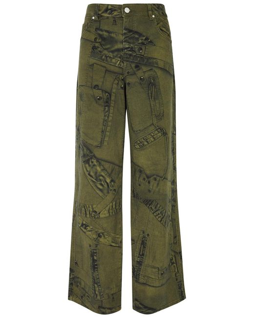 Blumarine Green Printed Wide-leg Jeans