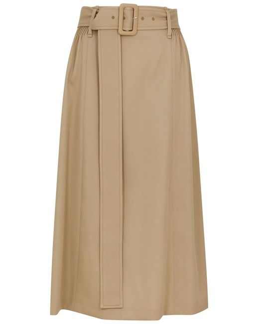 Chloé Natural Belted Wool Midi Skirt