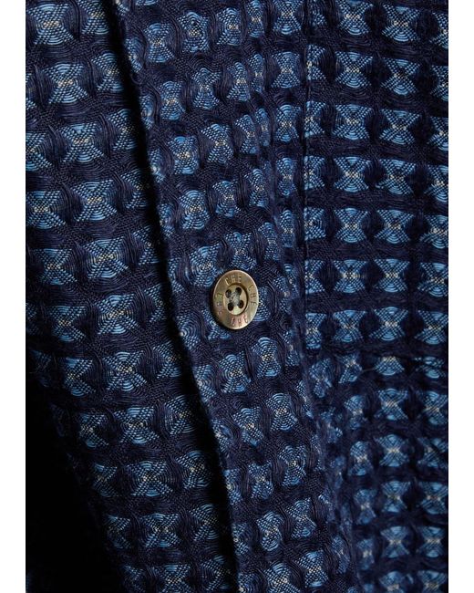 CHE Blue Riita Textured Patterned Linen Shirt for men