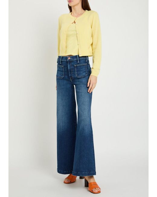 Mother Blue Hustler Roller Skimp Patch Pockets Wide-Leg Stretch-Denim Jeans