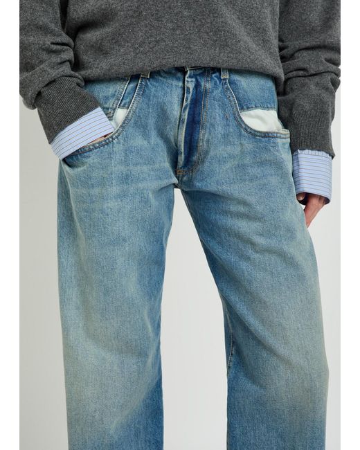 Maison Margiela Blue Exposed-Pocket Straight-Leg Jeans