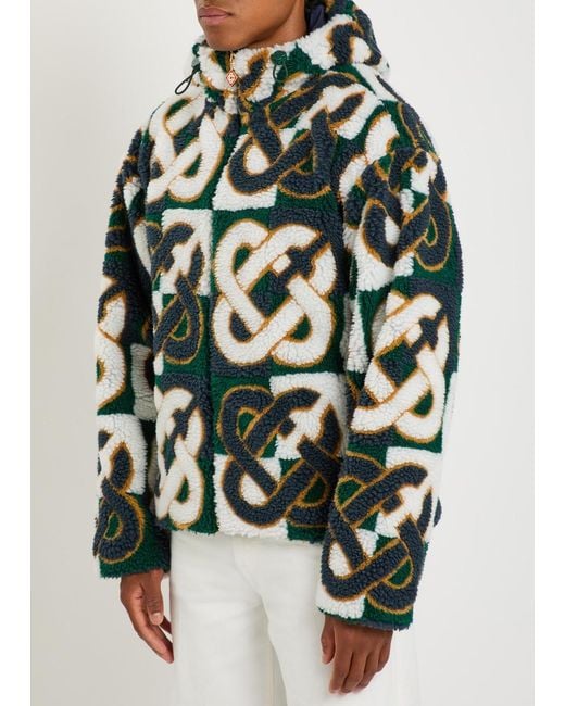 Casablanca Green Logo-Monogrammed Hooded Fleece Jacket for men