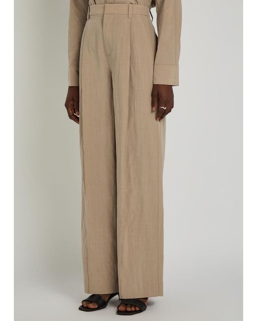 Vince Natural Pleated Wide-Leg Woven Trousers