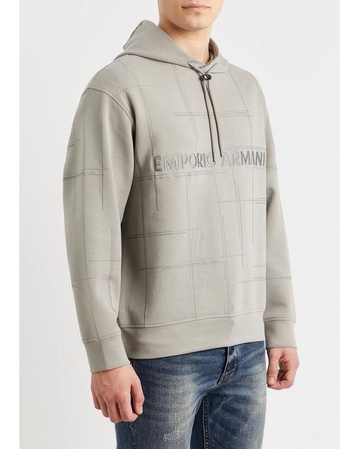 Emporio Armani Gray Logo-embroidered Hooded Jersey Sweatshirt for men