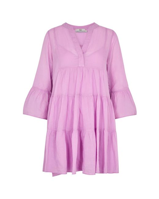 Devotion Pink Lavrentia Tiered Cotton Mini Dress