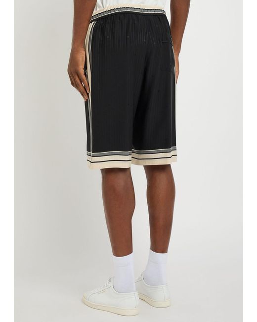 Dolce & Gabbana Black Striped Logo-Jacquard Silk Shorts for men