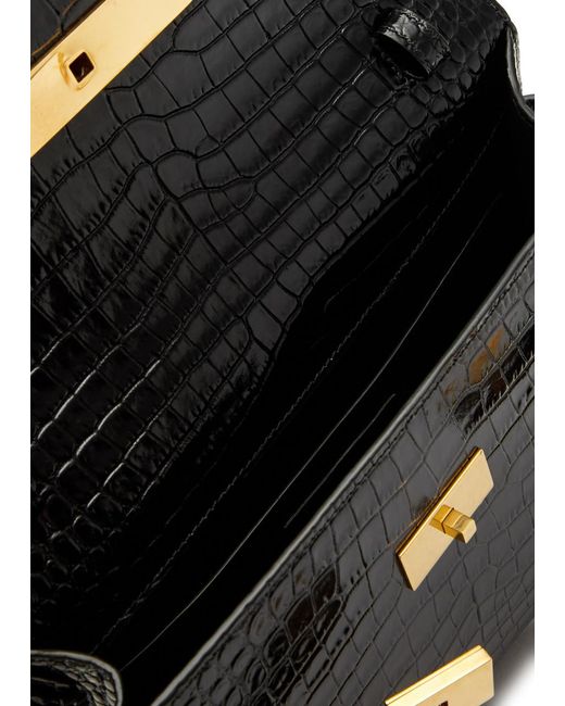 Saint Laurent Black Manhattan Medium Crocodile-effect Leather Shoulder Bag