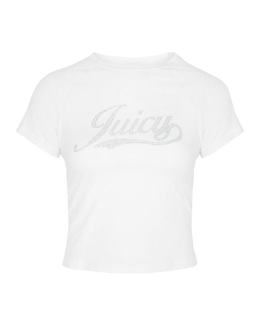 Juicy Couture White Retro Logo-Embellished Cotton T-Shirt