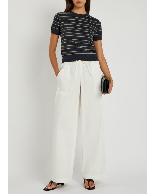 Vince White Double-Waist Drawstring Wide-Leg Cotton Trousers