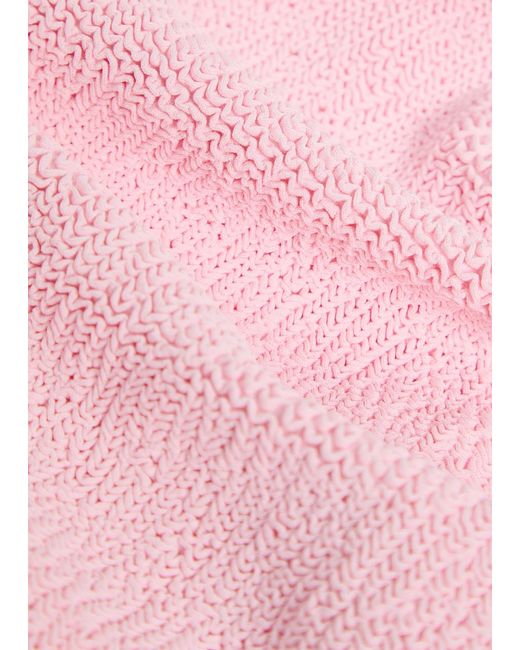 Hunza G Pink Square-Neck Crinkle Swimsuit