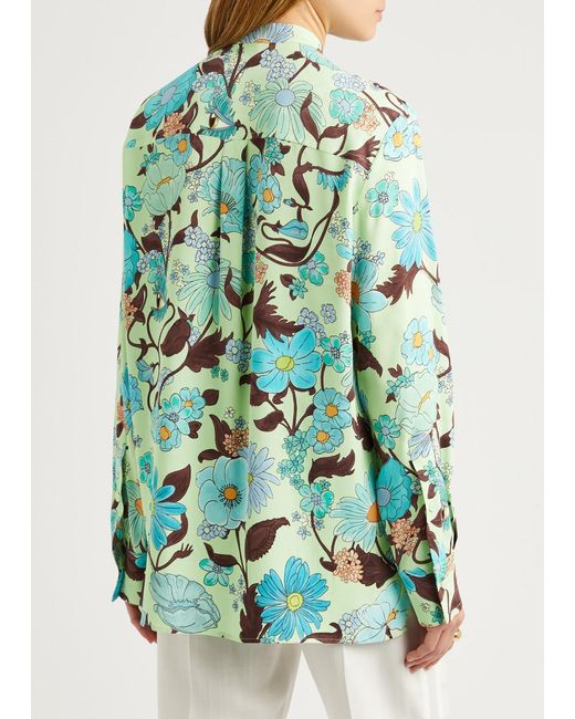 Stella McCartney Green Floral-print Matte Satin Shirt