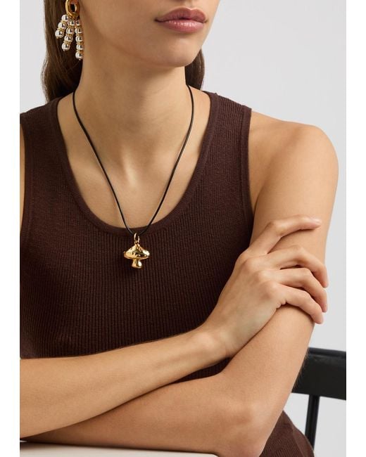 Timeless Pearly Blue Mushroom 24Kt-Plated Leather Cord Necklace
