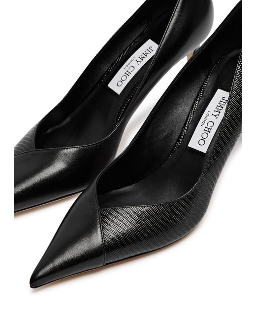 Jimmy Choo Black Cass 75 Panelled Leather Pumps