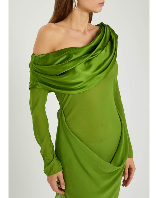 Christopher Esber Green Draped Silk-Chiffon Gown
