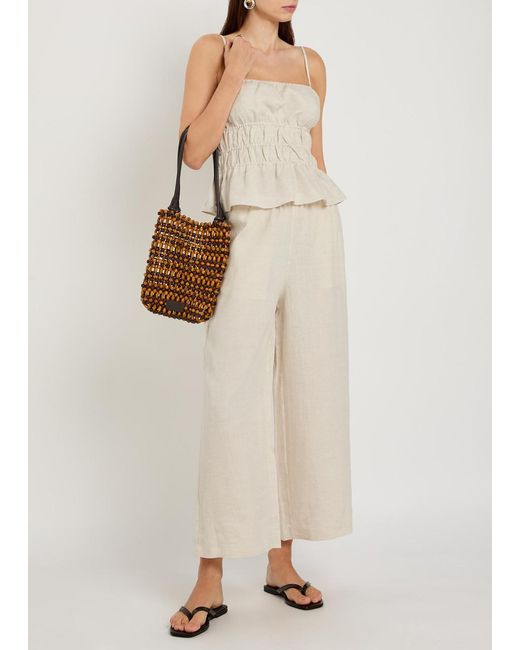 Staud Natural Mateo Cropped Wide-Leg Linen Trousers