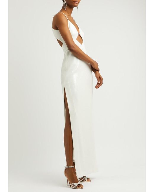 Galvan White Kite Cut-Out Sequin Gown