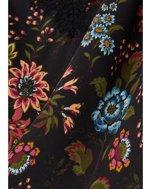 Veronica Beard Black Ciarlo Floral-print Silk-blend Satin Camisole Top