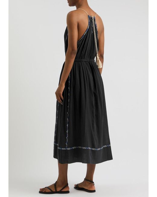 Isabel Marant Black Siana Embroidered Cotton-Voile Midi Dress