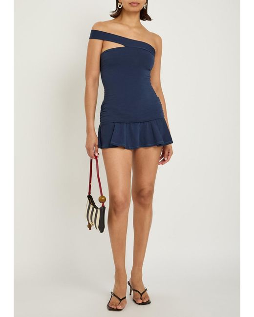 Skims Blue Asymmetric Stretch-Cotton Top