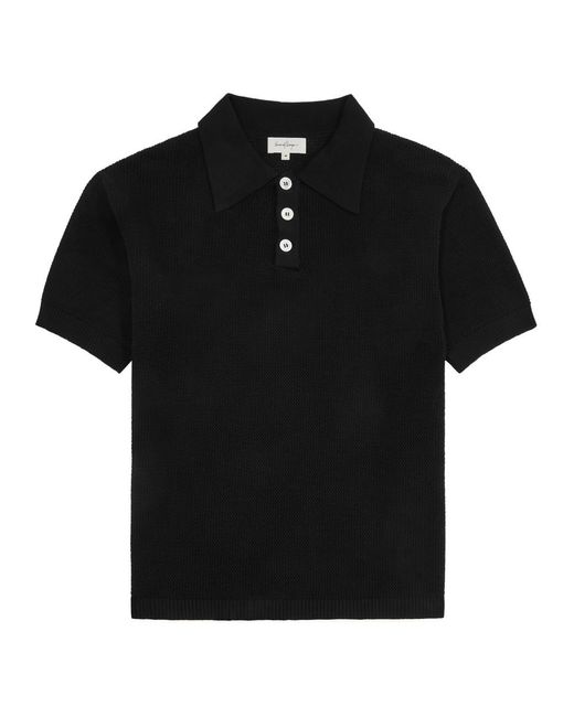 Second Layer Black Open-Knit Cotton Polo Shirt for men