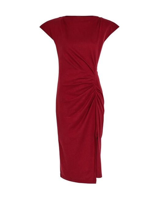 Isabel Marant Red Nadeline Ruched Cotton Midi Dress