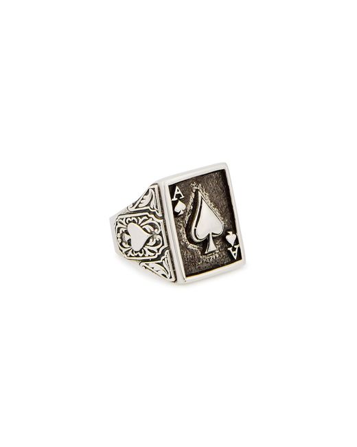 Clocks and Colours White Aces High Engraved Sterling Ring for men