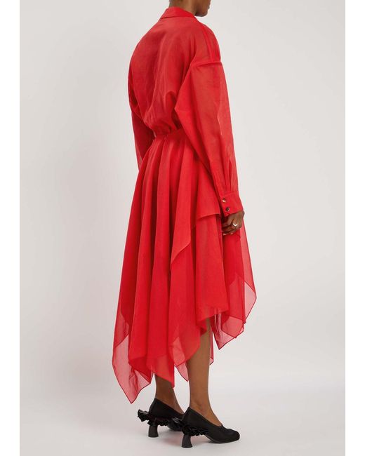A.W.A.K.E. MODE Red Organza Silk-Chiffon Shirt Dress