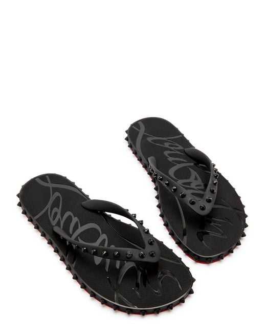 Christian Louboutin Black Super Loubi Studded Rubber Flip Flops