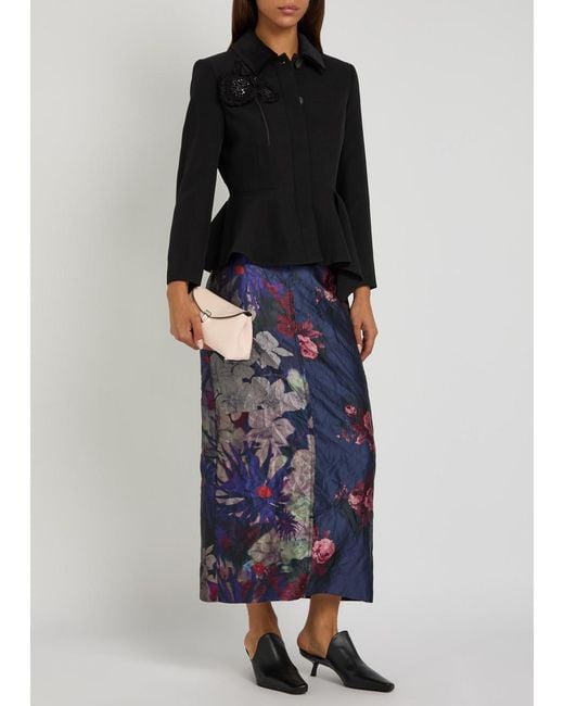 Erdem Black Floral-Embellished Wool Jacket