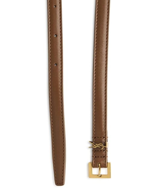 Saint Laurent White Cassandre Extra Thin Logo Leather Belt