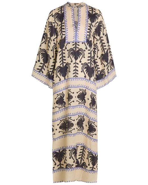 Johanna Ortiz Natural Savannah Patterned Linen Maxi Tunic Dress