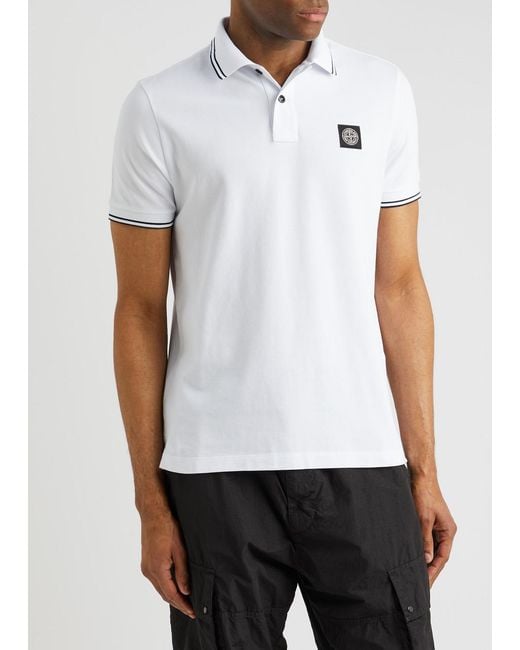 Stone Island White Piqué Cotton Polo Shirt for men