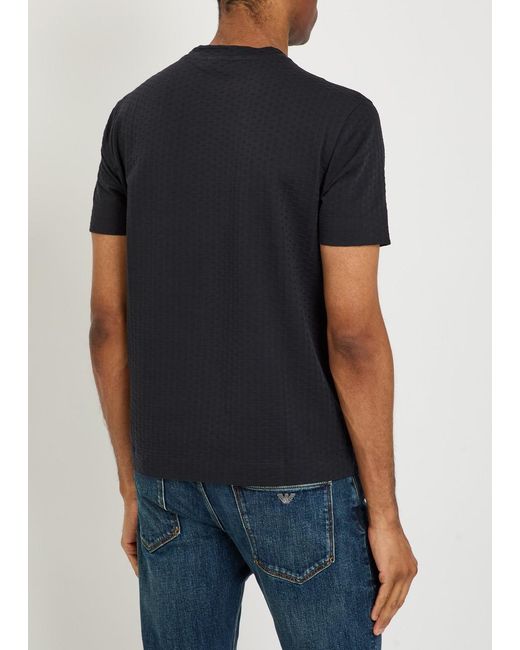 Emporio Armani Black Jacquard Logo-Embroidered Cotton T-Shirt for men