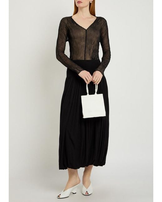 Issey Miyake Black Twist V-Neck Semi-Sheer Chiffon Top