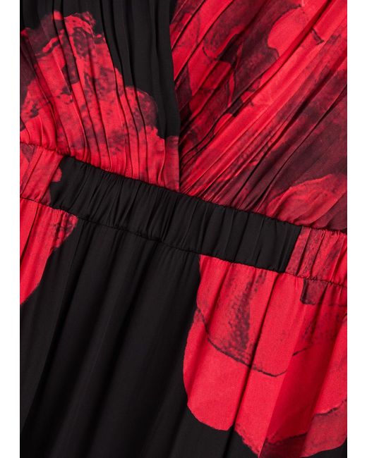 Alice + Olivia Red Clarissa Floral-Print Matte Satin Maxi Dress