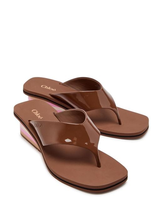 Chloé Brown Swimming Cool 45 Patent Leather Wedges