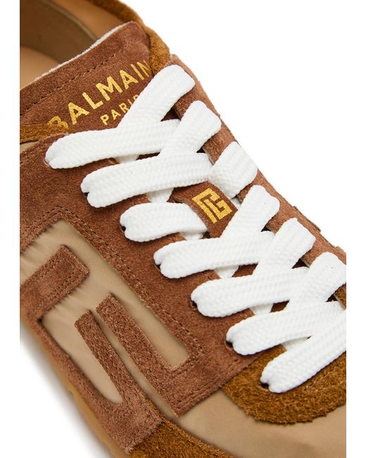 Balmain Brown Racer 45 Suede And Nylon Sneakers